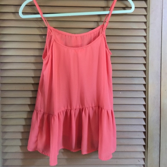 Peach camisole with lace insert on the front. - Picture 3 of 4